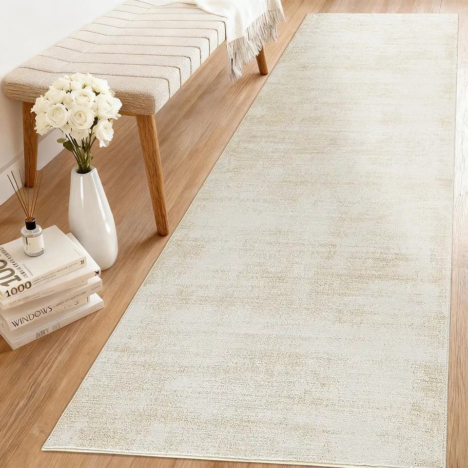 BILEEHOME 2 x 6 Runner Rug Low Pile Tan Beige Ombre Area Rugs for Kitchen
