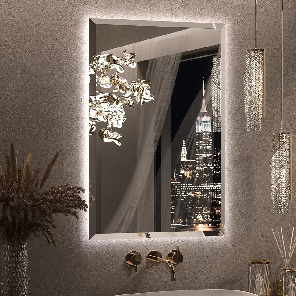 Keonjinn 24" x 36" LED Bathroom Mirror with Backlight, Elegant Beveled Edge