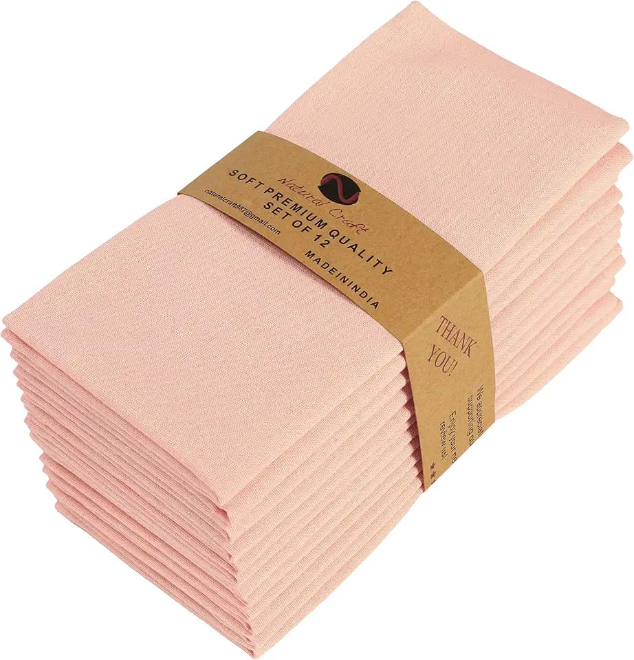 NATURALCRAFT Peach Cloth Napkins Set of 12 Cotton Linen18x18 inch