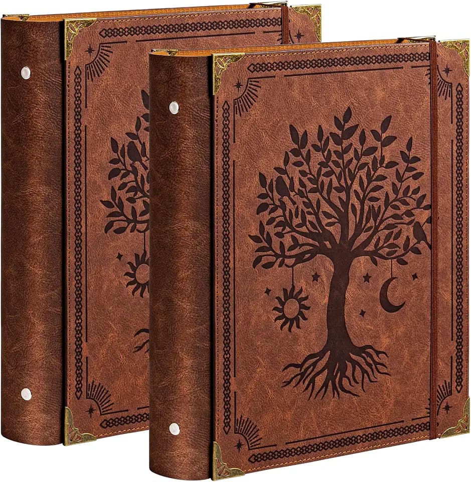 OVESMUSL 2 Pack PU Leather 3 Ring Binder, 2 Inch Brown Tree