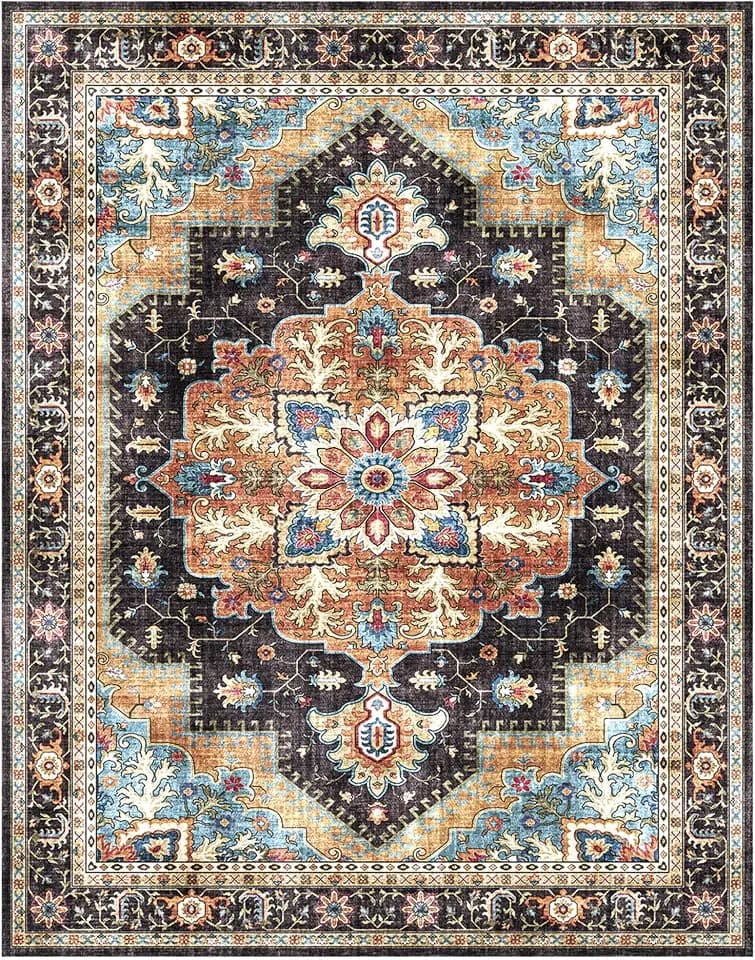 Gertmenian Indoor Easy-Care & Washable Area Rug – 5x7 Standard, Ideal for High Traffic Areas in Living Room, Bedroom, Entryway – Erin Black, 23249