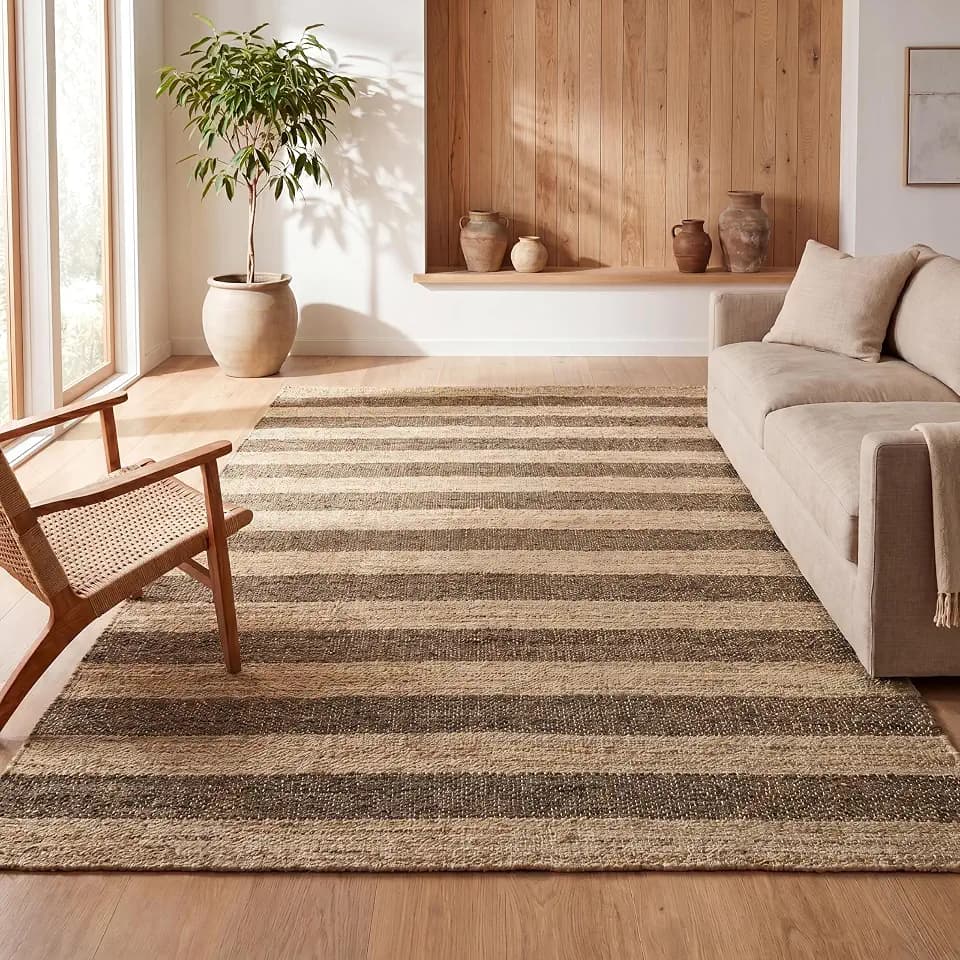 JONATHAN Y Jayden Woven Jute Stripe Natural/Brown Indoor Area Rug, 4x6, Rustic, Farmhouse, Traditional, Lodge, Easy-Cleaning for Living Room, Bedroom, Kitchen, Non-Shedding (NRF202A-4)