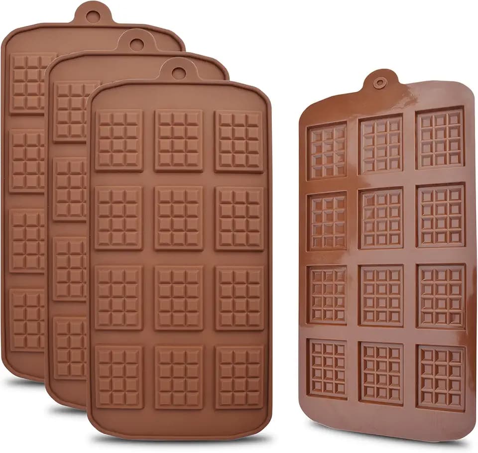 homEdge 12 Cavity Break-Apart Chocolate, Set of 4 Packs Food Grade Non-Stick Silicone Protein and Energy Bar Candy Molds