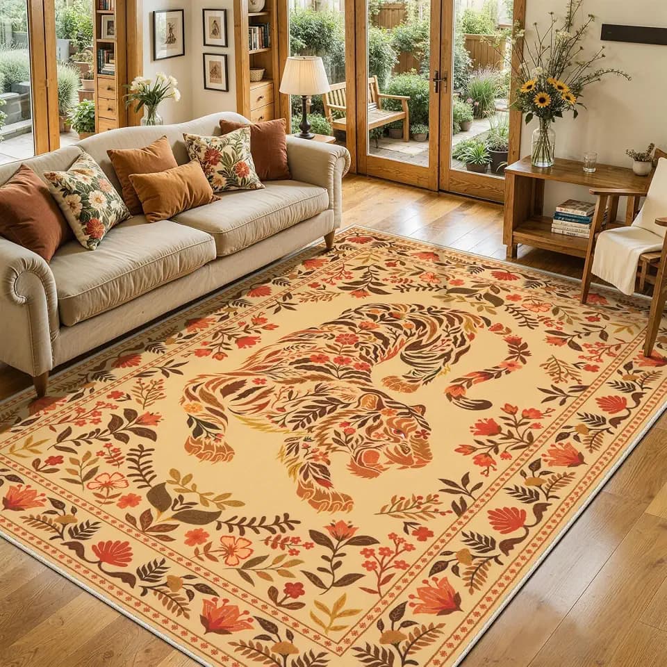 SERISSA 4x6 Washable Boho Floral Tiger Area Rug for Living Room