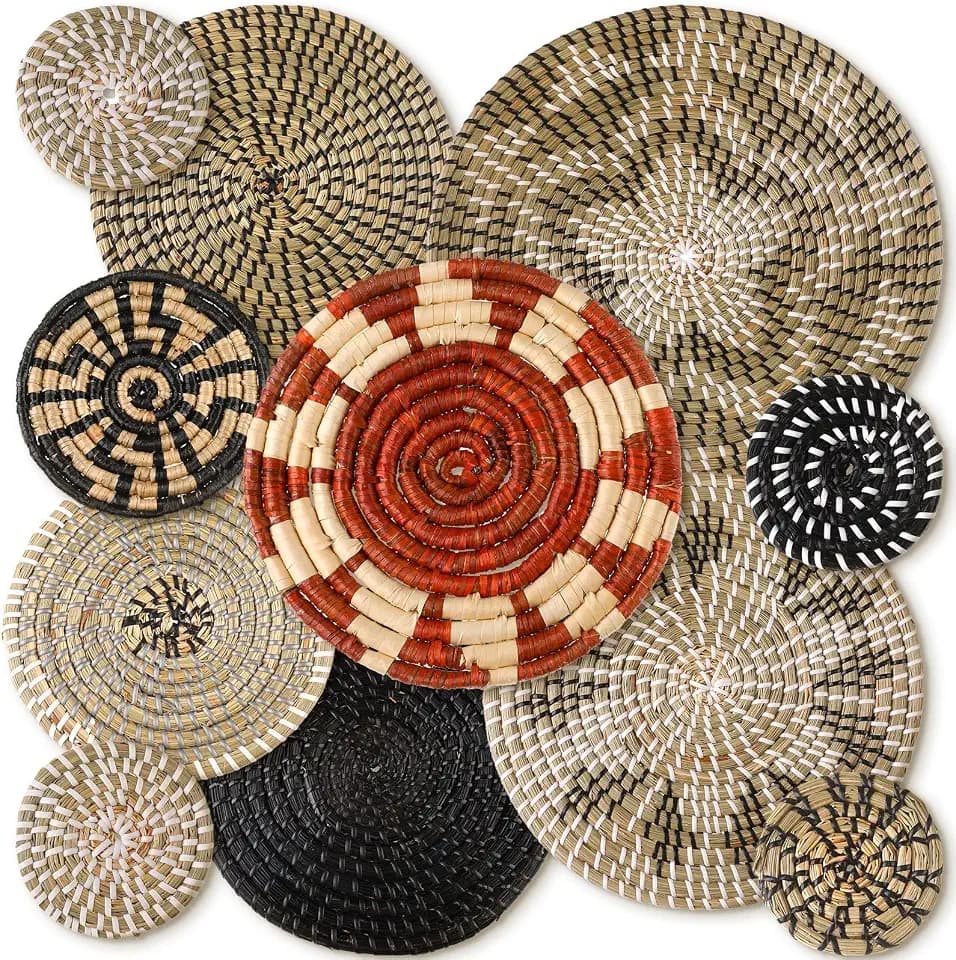 Tatuo 11 Pcs Boho Wall Basket Decor Woven Wall Hanging Art, Dark