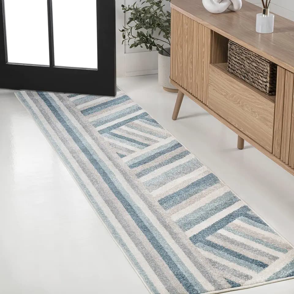 JONATHAN Y Retro Rainbow Stripe Runner Rug 2x8, Blue/Cream/Gray, Contemporary, Casual, Coastal, Easy-Cleaning for Living Room, Bedroom, Kitchen, Pet Friendly, Non-Shedding (DZC102B-28)