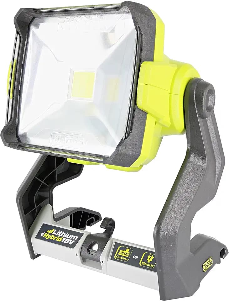Ryobi P721 One+ 1,800 Lumen 18V Hybrid AC and Lithium Ion Powered Flat Standing LED Work Light with Onboard Mounting Options (Battery and Extension Cord Not Included, Light Only)