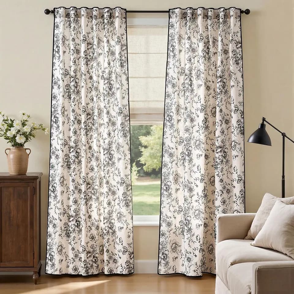 jinchan Vintage Floral Linen Curtains 90 Long for Living Room 2 Panels