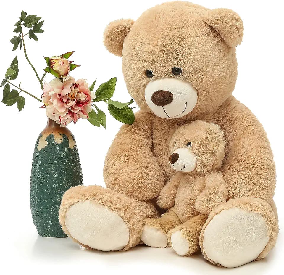MorisMos 39" Giant Teddy Bear, Big Mommy with Baby Bear for Baby Shower