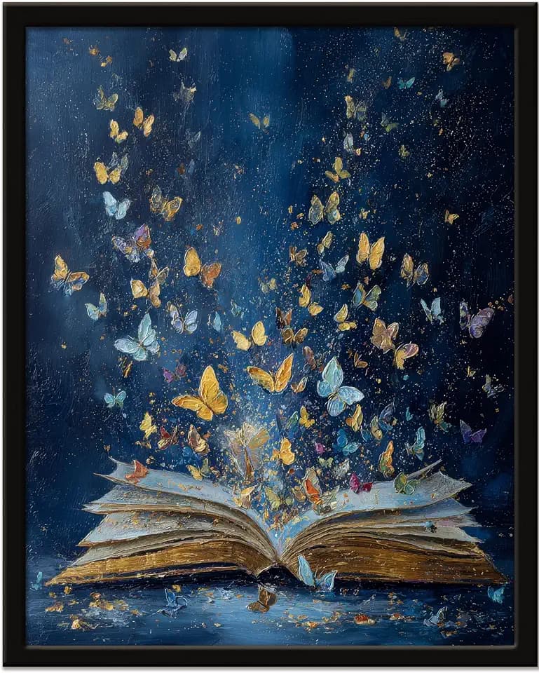 Wall Art Prints Colorful Butterfly Emerging From Book Poster Canvas Art Wall Decor Picture For Bedroom Dorm Library Reading Room Bathroom Wall Decor Aesthetic Home Artwork 12" × 16" With Framed