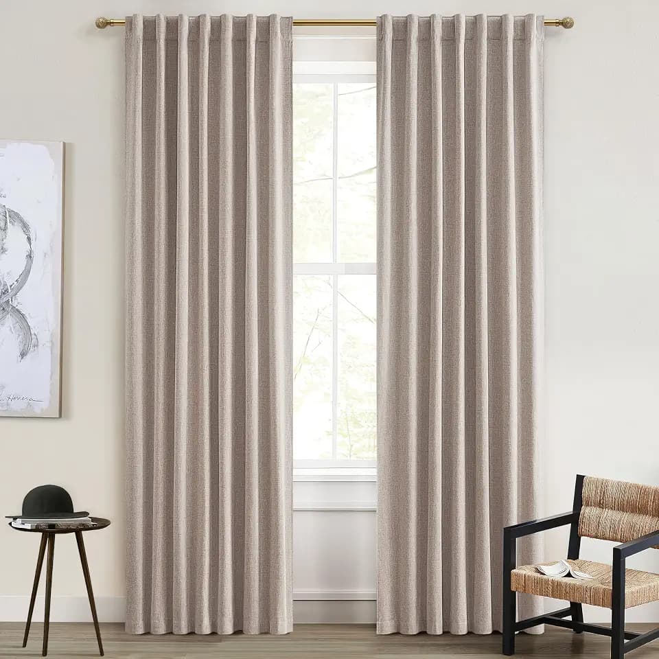 Thick Burlap 92 Inch Blackout Curtains 2 Panels Set for Dining Room, Natural Linen Room Darkening Sunblock Spring Curtain with Back Tab & Rod Pocket for Office Room Window Burg(50"W x 92"L Pleat)