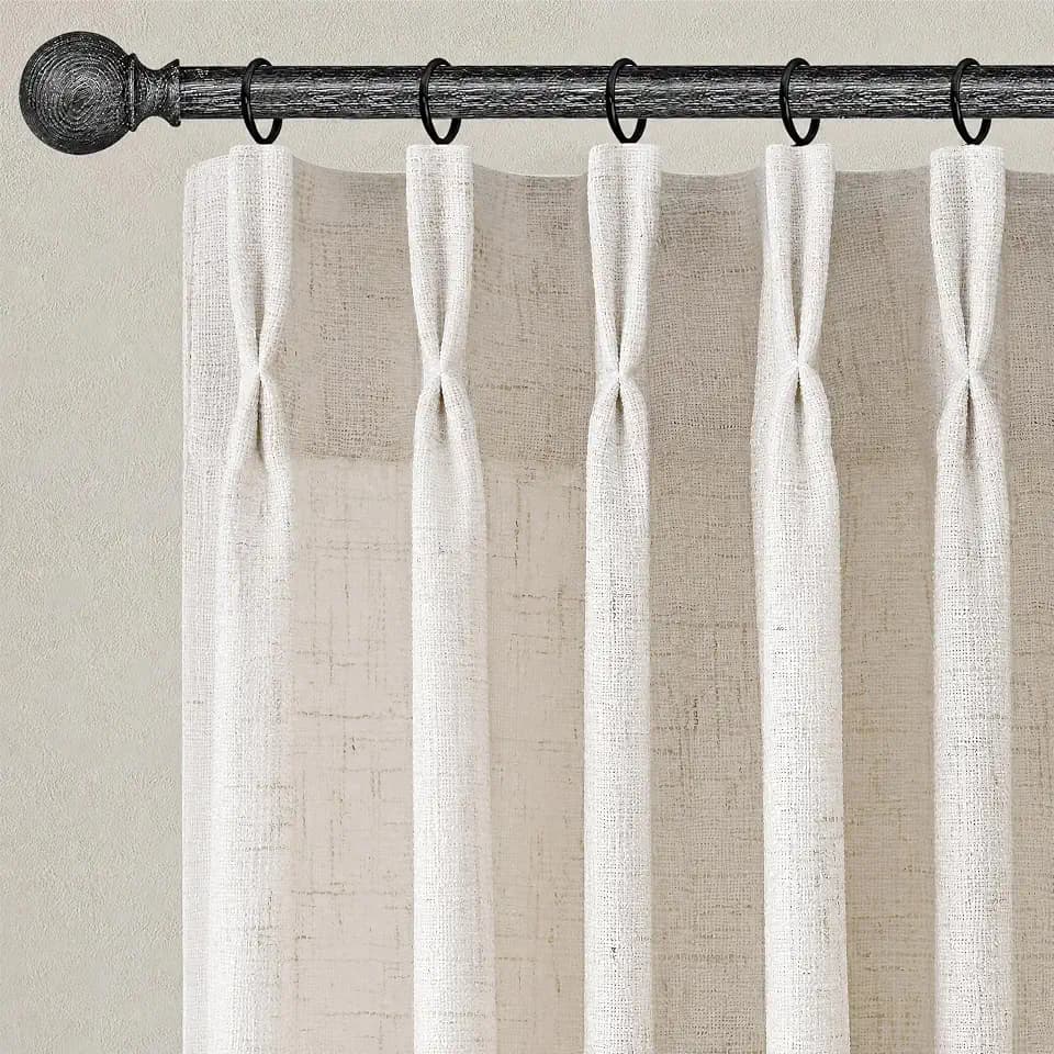 Jowels Natural Pinch Pleated Memory Trained Linen Curtains 84 Inch Long