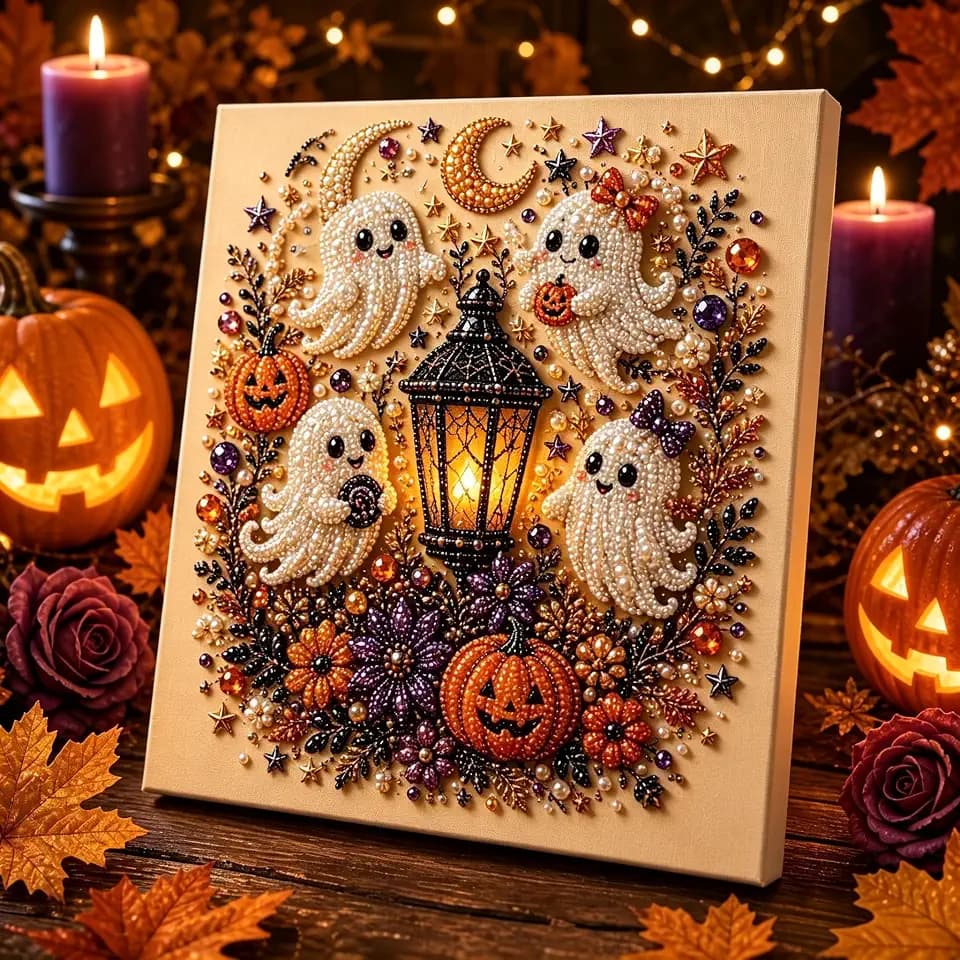 Dsathaz Halloween Pearl Art Kits for Adults, Ghost and Lantern Design