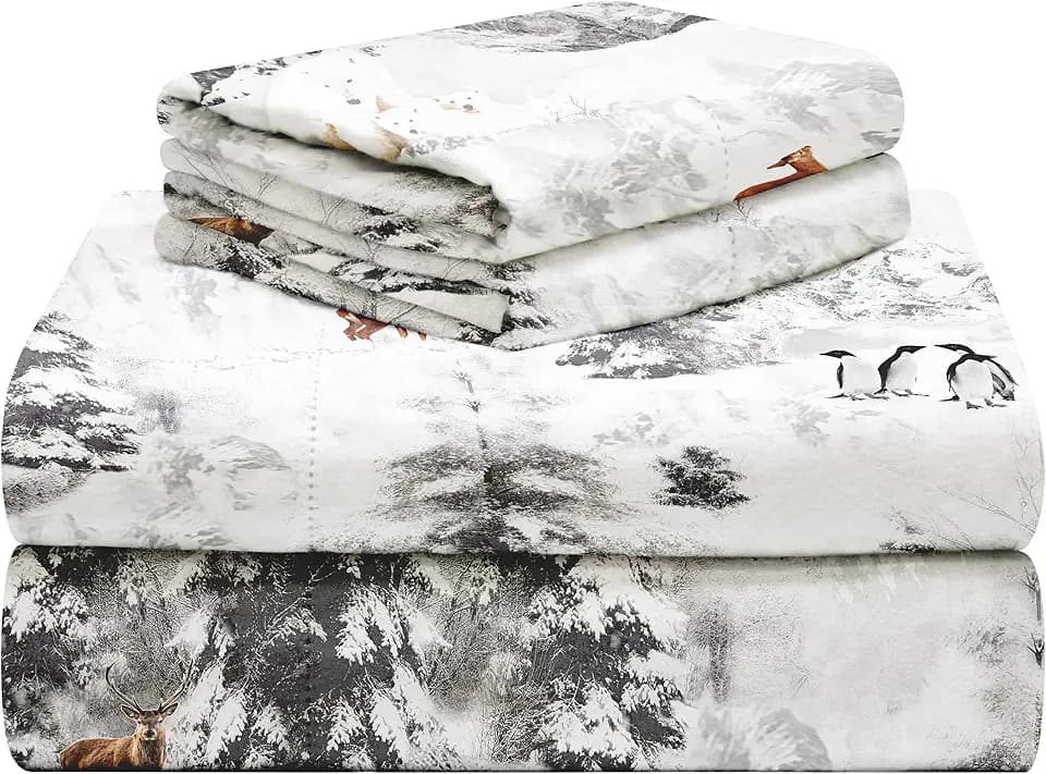 Celeste Home 190 GSM Twin XL, Winterland Sheet Set, Warm & Cozy - 100% Cotton Flannel Pre-Shrunk - Extra Soft - Deep Pockets - Easy Fit - Elastic All Around - Comfy - Double Brushed