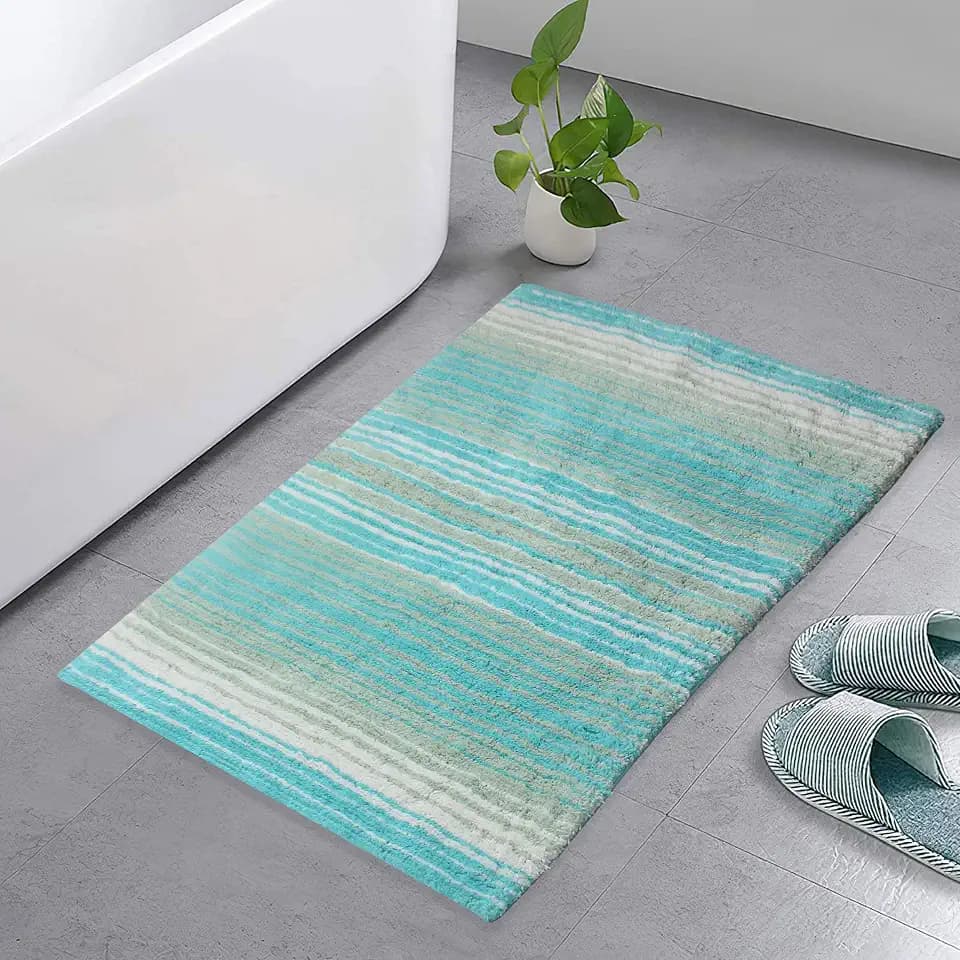 Home Weavers Gradation Collection 100% Cotton Bath Rug, Soft & Absorbent Bath Mat, Non-Slip, Machine Washable Rug for Bath Floor, 21"x34" Rectangle, Turquoise