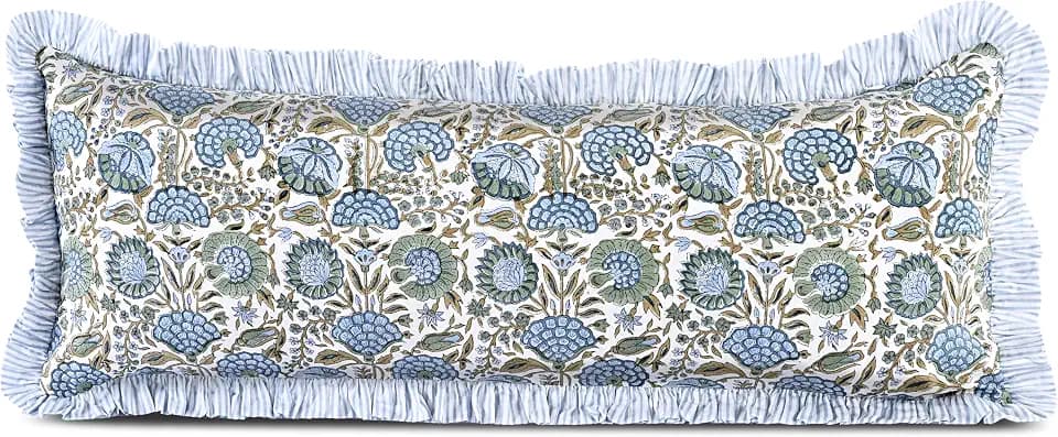 Ridhi Asparagus Green Block Print Ruffle Pillow Sham 36x14 Inch Set of 1