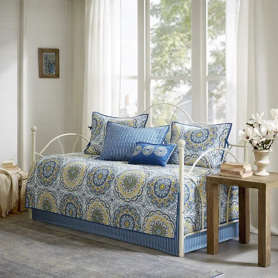 Madison Park Double Sided Quilting Quilted Blue Daybed Cover Set, 6pc