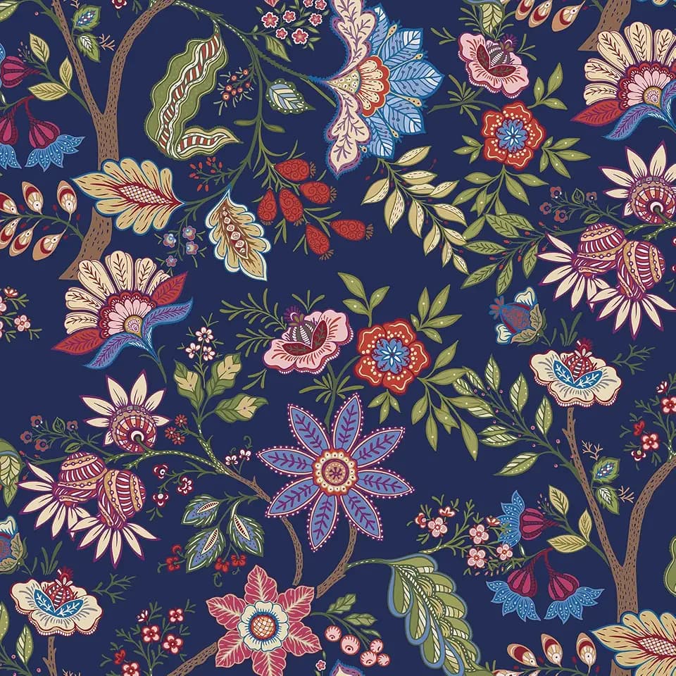 VaryPaper 17.7"x78.7" Exotic Blue Floral Peel and Stick Wallpaper Boho Floral Contact Paper for Walls Removable Self Adhesive Cute Flower Tree Wallpaper Mural for Nursery Kids Bedroom Bathroom Cabinet