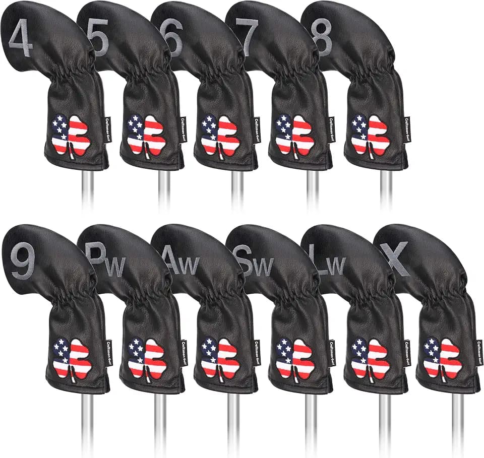 USA Flag Clover Iron Head Covers Set