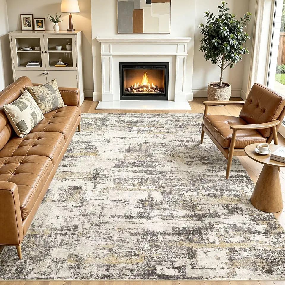 8x10 Area Rugs Living Room Abstract Washable Rug, Gold Brown