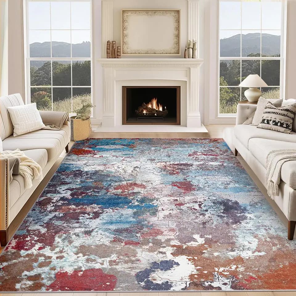 GarveeHome 9x12 Washable Area Rug Soft Neutral Modern Abstract Area Rug Non-Slip Non-Shedding Faux Wool Stain Resistant Floor Carpets for Bedroom Living Room Dining Room Kids Room Office Home Multi