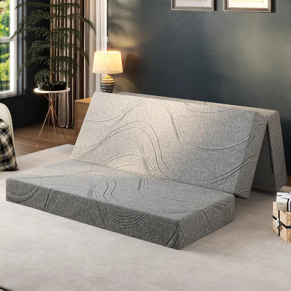 Foldable Mattress King, 6 Inch Memory Foam Trifold Mattress Topper