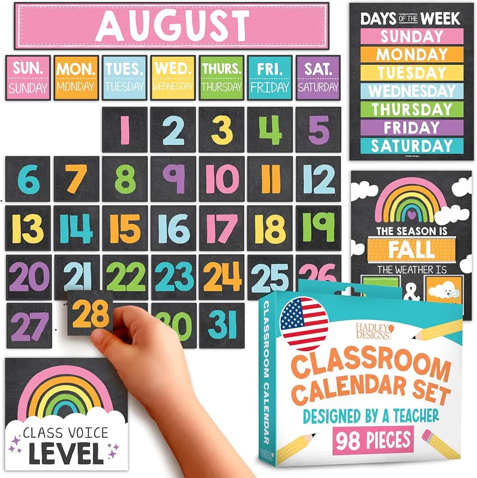 Classroom Calendar Set Bulletin Board Decorations, 98pc School Calendar Set