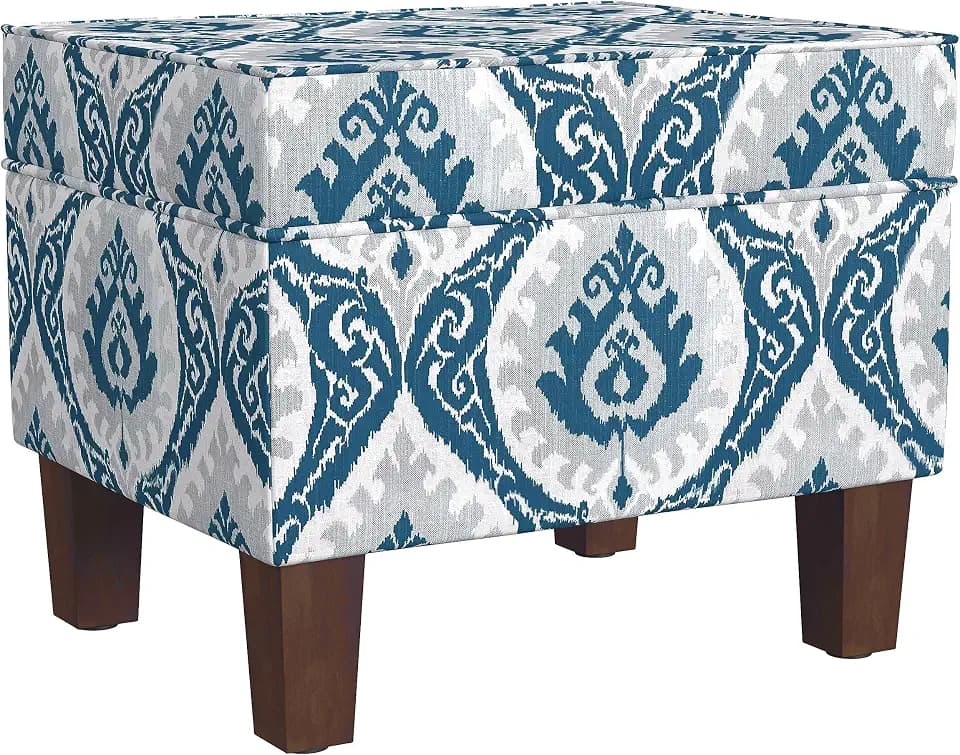 HomePop 22" Modern Rectangular Storage Ottoman - Blue Ikat Medallion Print