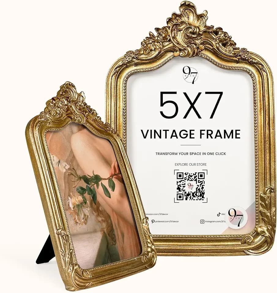 97 Decor Gold Vintage Picture Frame 5x7, Ornate Baroque Photo Frame