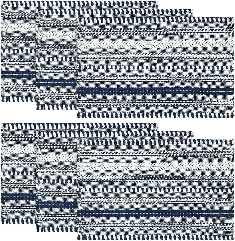 Artoid Mode Dark Blue Woven Braided Stripe Placemats Set of 6-12x18 Inch