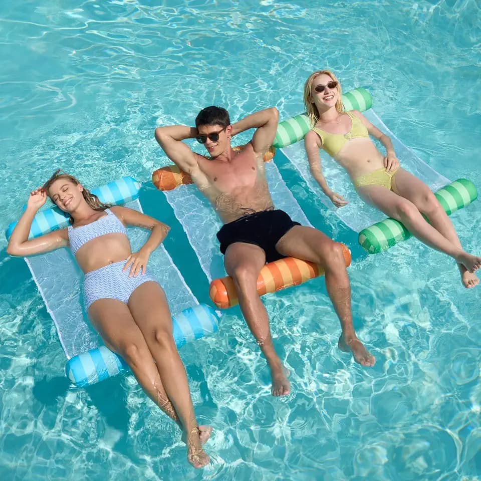 Sloosh 3 Pack Inflatable Pool Float Hammock, Water Lounges, Multi-Purpose Swimming Pool Accessories (Saddle, Lounge Chair, Hammock, Drifter), Lake, Outdoor, Beach