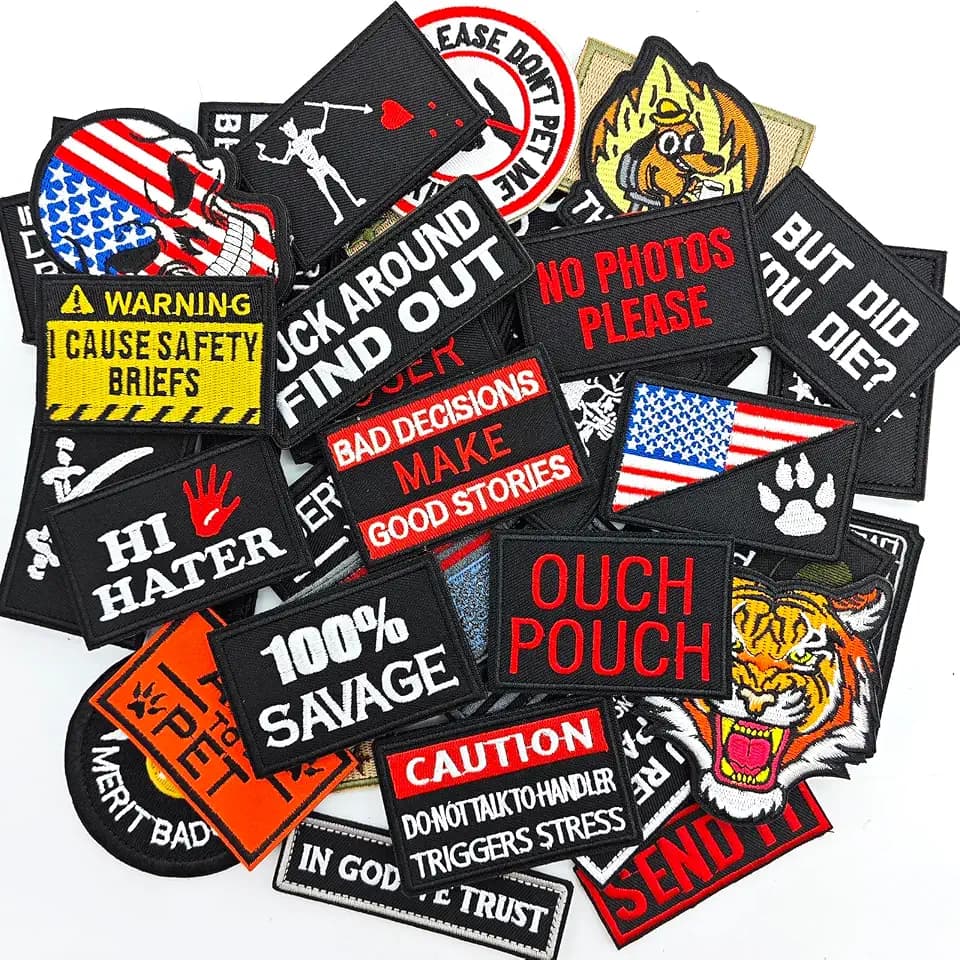 20 Pieces Random Funny Tactical Morale Patch Full Embroidery Military Loop and Hook Patches for Caps Backpacks Vest Harness Military Uniforms