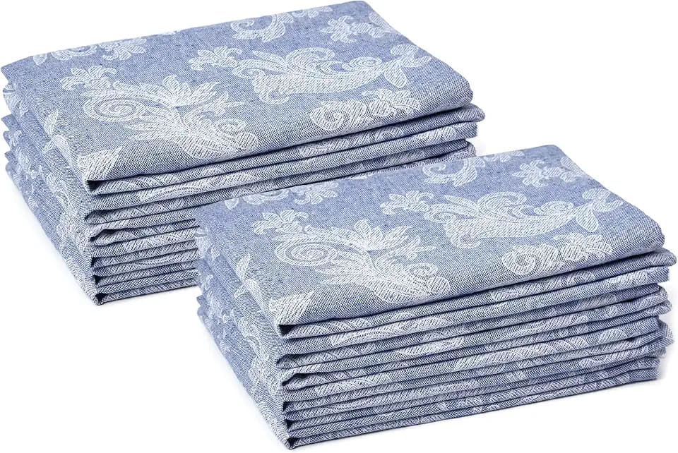 Encasa XO Cloth Napkins, Jacquard Dinner Napkins 18"x18" Blue