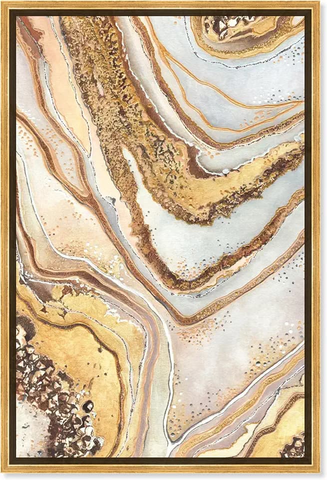 Art Remedy Golden Lines Framed Mineral, Agate & Geode 1 Piece Canvas Wall Art, 37.5" x 55.5", Gold Frame