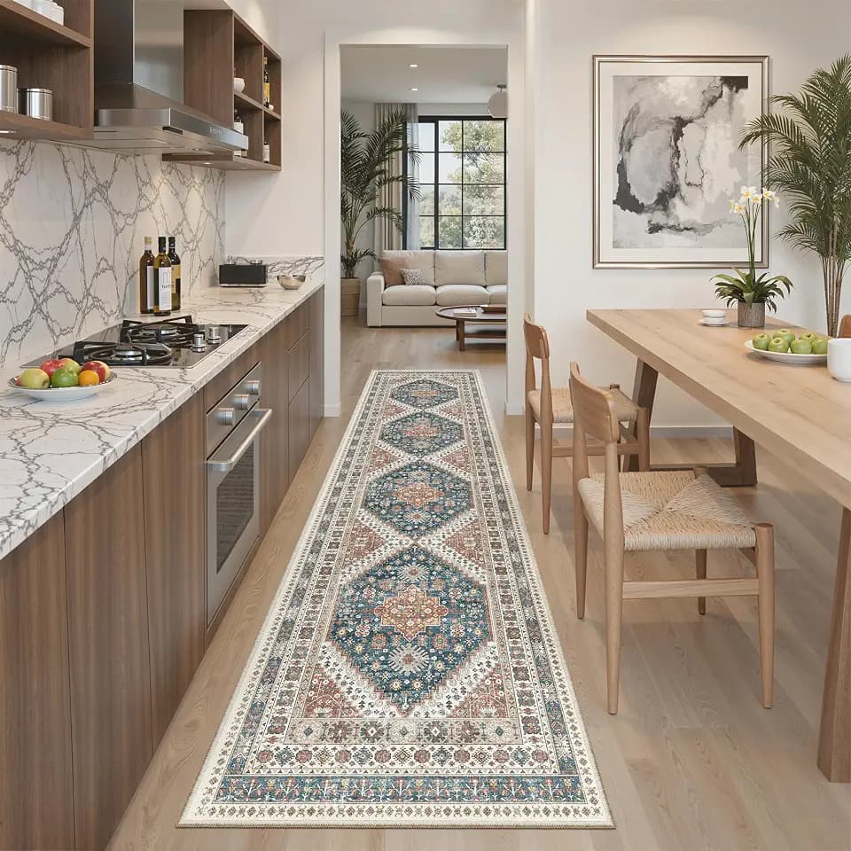 Madane Hallway Runner Rug 2x8 Washable Kitchen Rugs Non-Slip, Navy Blue