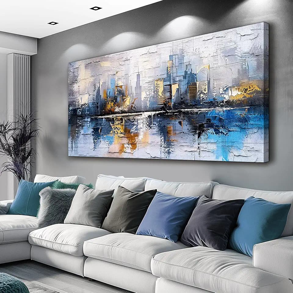 KELIYUAN Canvas Wall Art For Living Room Bedroom Wall Decor Modern Home Decoration Office Pictures Abstract City Landscape Paintings Room Dining room Hallway Mural Decor Ready To Hang 20x40 Inches