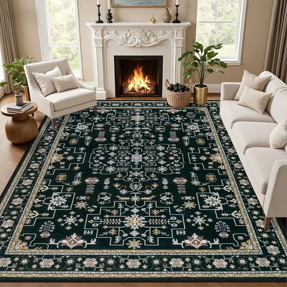 8x10 Area Rugs Living Room: Washable Vintage Rug for Bedroom Black