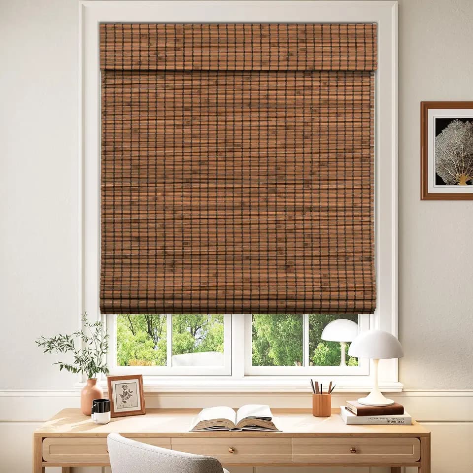 LazBlinds Cordless Blackout Bamboo Roman Shades, 31x64, Penang Teak