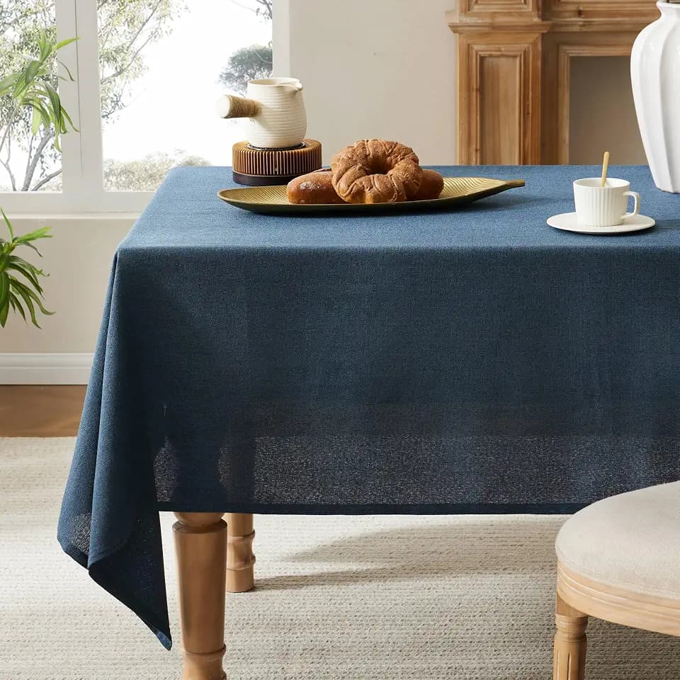 Farmhouse Linen 6 Foot Rectangle Tablecloth, Navy 60"x104"