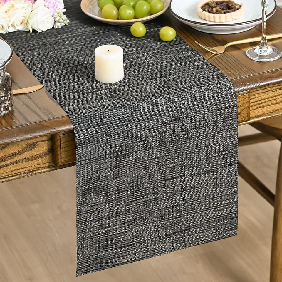 Artoid Mode Gray Black Vinyl Table Runners, 12x72 Inch Non-Slip Heatproof Arbitrarily Cropped Runner for Home Party Indoor Kitchen Dining Room Holiday Table Decoration