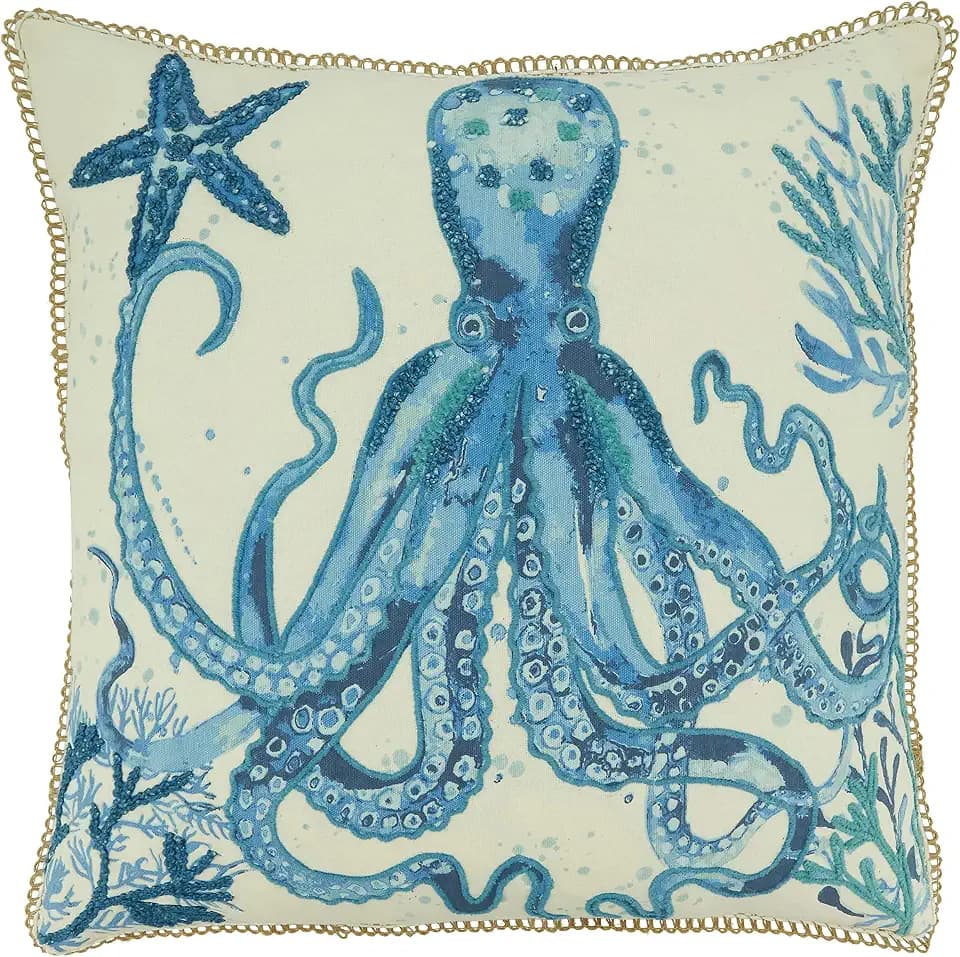 Saro Lifestyle Octopus Throw Pillow Cover, Navy Blue, 20"