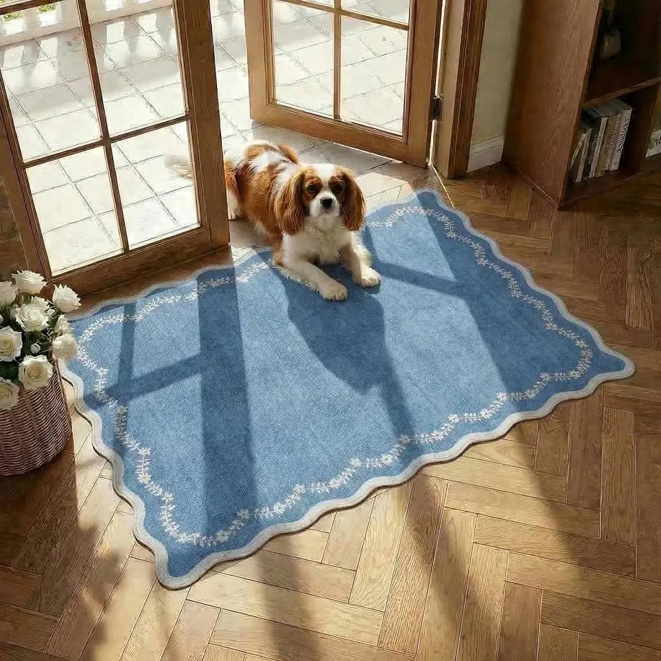 GarveeHome Scalloped Entryway Rug 2x3 Blue Washable Front Door Entry Rug