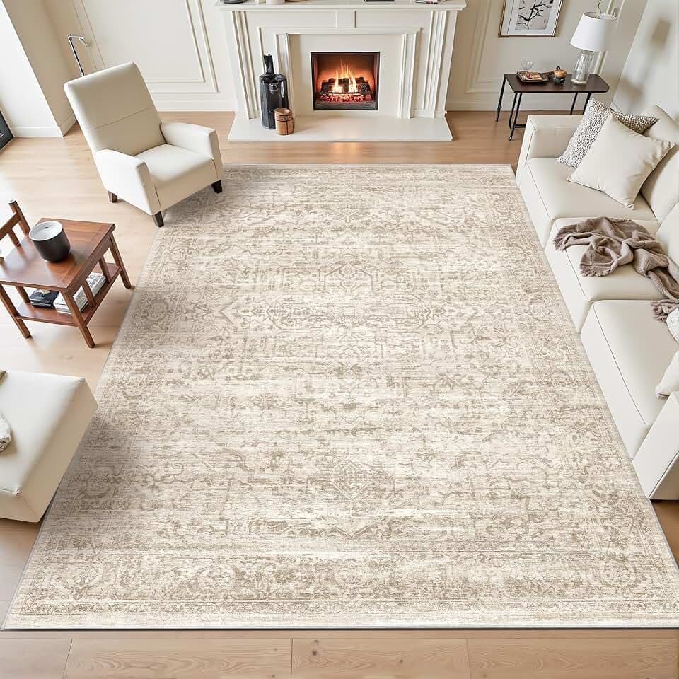 Rugland 8x10 Area Rugs for Living Room, Vintage Washable Area Rug, Beige
