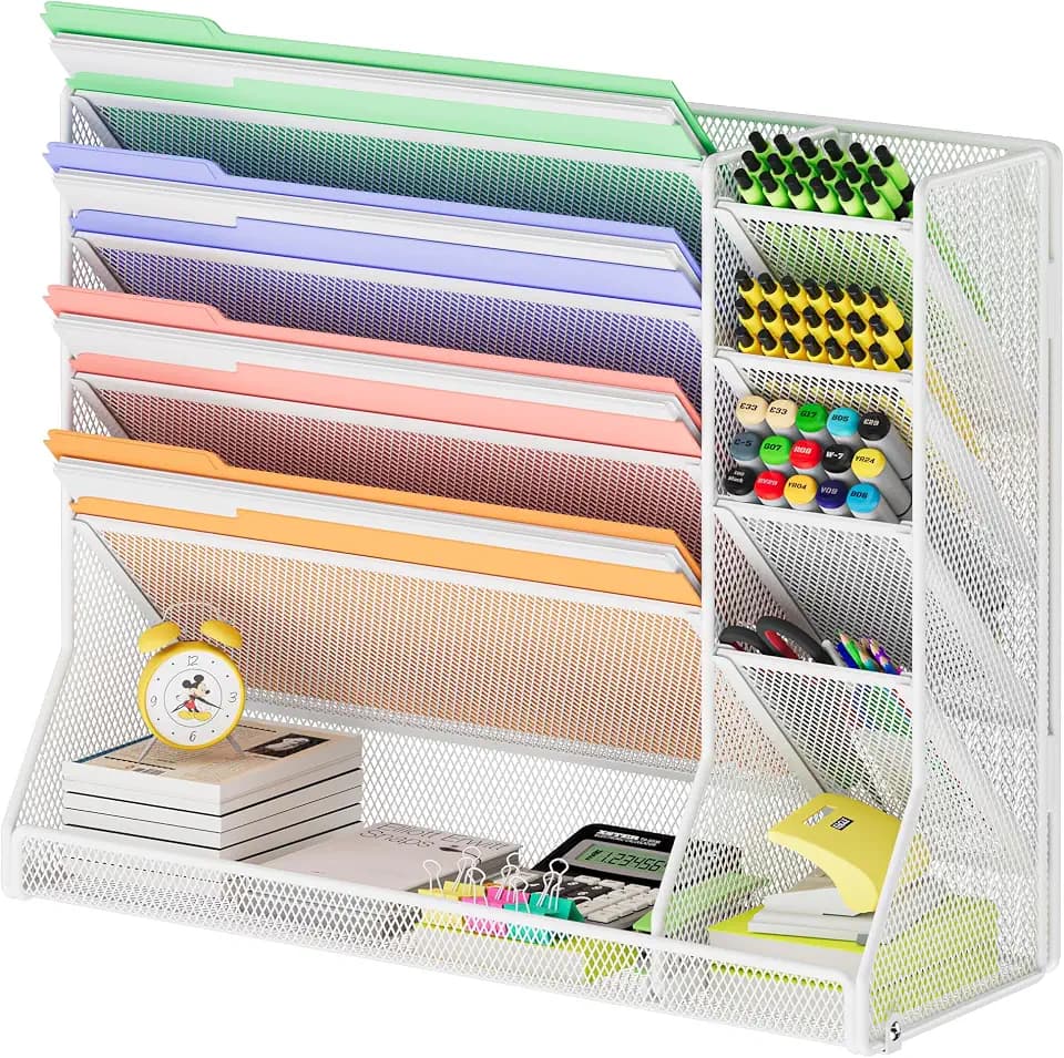 Jakyitvi Adjustable 5 Tiers Wall File Organizer Metal Hanging Holder White