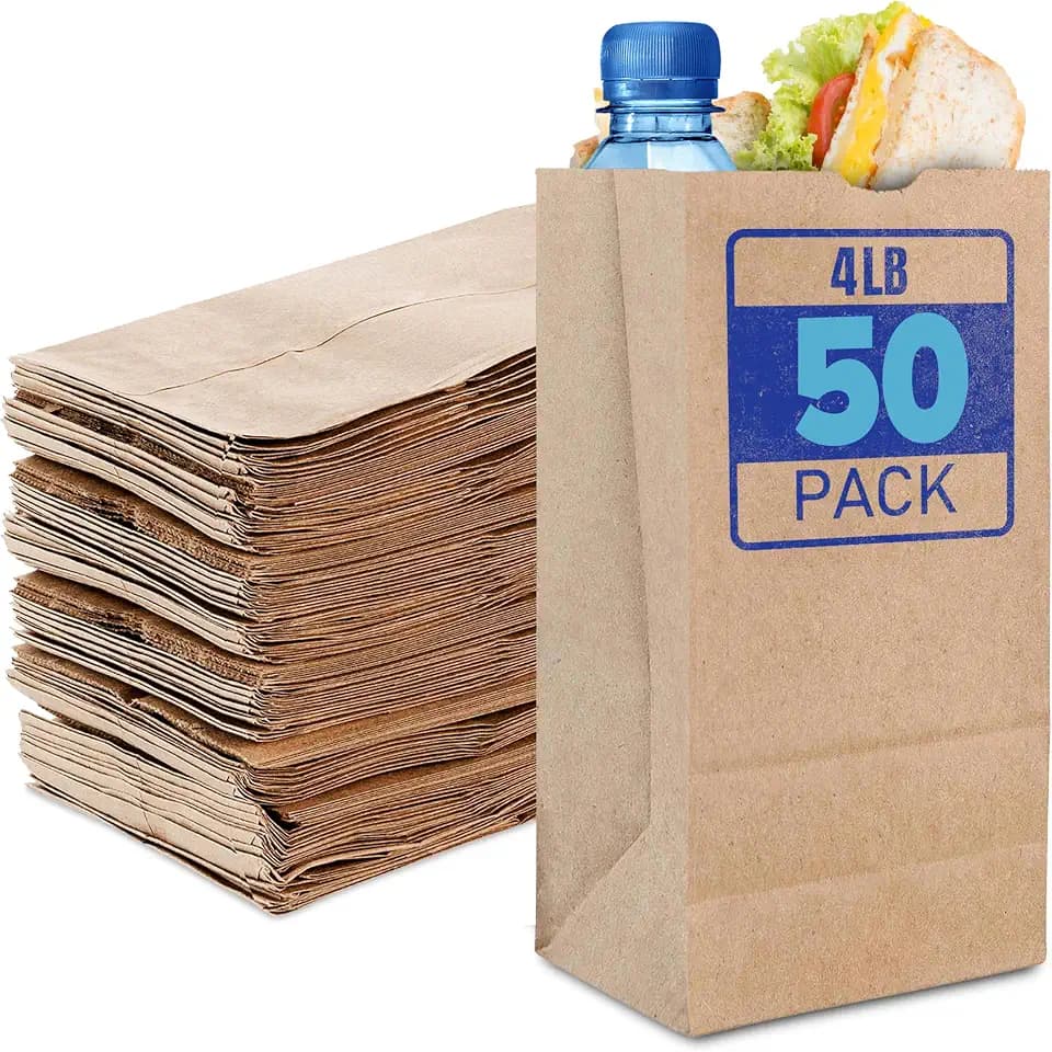 Stock Your Home 4 lb Kraft Brown Paper Lunch Bags (50 Count) – Bulk Disposable Lunch Sacks, Small Blank Bags for Snacks, Sandwiches, Grocery Food, and Arts & Crafts Projects