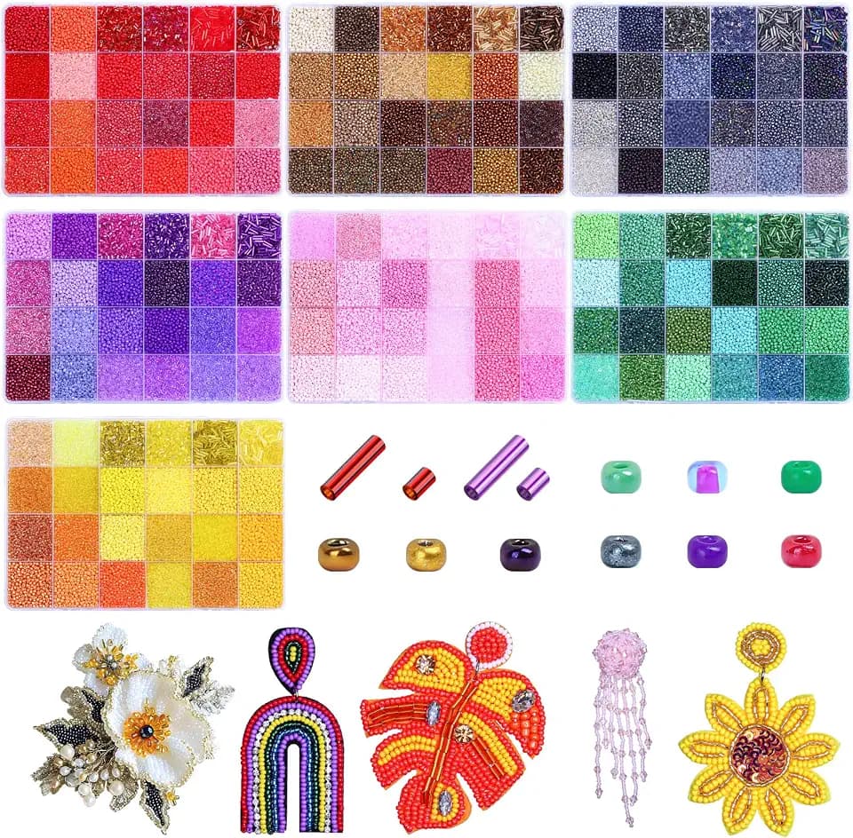 SONGIN 62,300pcs Seed Beads kit with Bugle Beads, 7 Boxes Assorted Glass Bead Set for Jewelry Making, Featuring 2mm Seed & Long Short Tube Bead for DIY Bracelets, Necklaces, and Crafts
