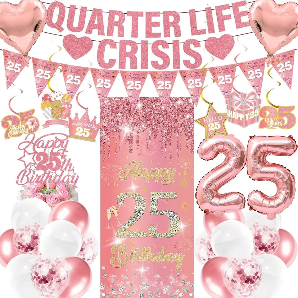 25th Birthday Decorations Women Balloons - 33 Pcs Rose Gold Party Supplies