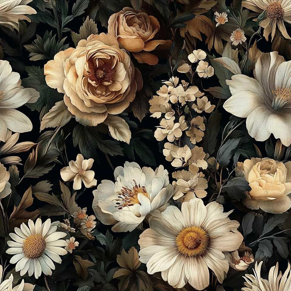 Vintage Floral Peel and Stick Wallpaper, Dark Botanical Wallpaper
