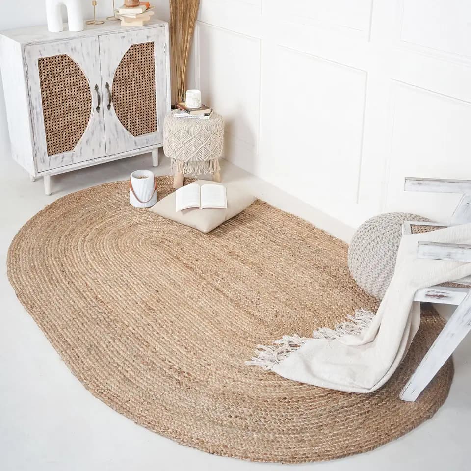 RAJRANG Natural Woven Jute Area Rug 5x8 feet Oval Braided Reversible Rugs for Farmhouse, Living Room, Kitchen, Bedroom