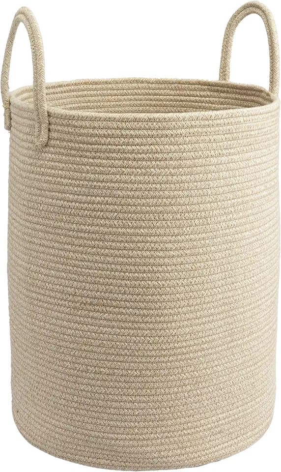 Woven Cotton Rope Laundry Basket, 15" x 20" Laundry Hamper, Oatmeal